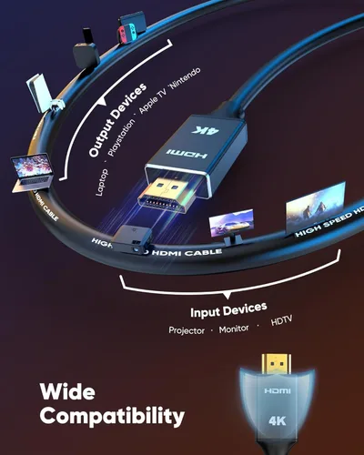 Vista 6 de Capshi Cable HDMI 4K, 3 pies/3.3 ft, soporte HDMI 2.0, HDR10, 18 Gbps, cable blindado HD de alta velocidad, negro, macho a hombre, para TV