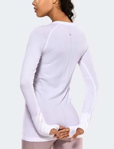Vista 2 de CRZ YOGA Camiseta deportiva de manga larga sin costuras para mujer, transpirable, para gimnasio, entrenamiento
