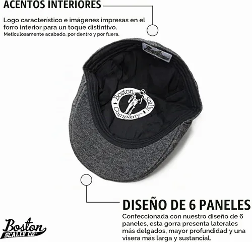 Vista 3 de The Original Boston Scally Gorra – The Scrapper Newsboy Gorra plana – 6 paneles de algodón ajustado para hombre Carbón