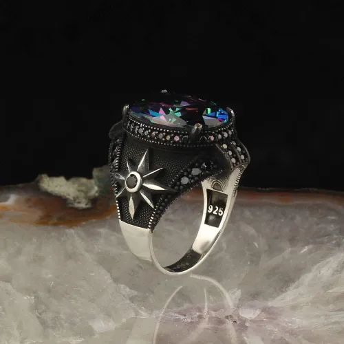 Vista 3 de Anillo de plata de ley 925 con piedra de Alexandrite para hombre, joyería de moda, regalo vintage, ónix Aqeq, anillos para hombre, todos los tamaños