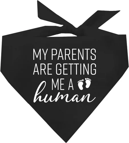Vista 16 de My Parents are Getting Me A Human Dog Bandana Triángulo ajustable 100% algodón Fabricado en Estados Unidos Nuevo bebé Anuncio de embarazo
