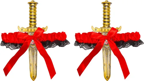 Vista 8 de 2 Pcs Bow Garter with Pirate Dagger Lace Bow Leg Ring Sword Leg Holster for Halloween Dress Up Props Negro
