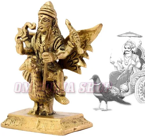 Vista 2 de Shani Dev Brass Idol Escultura hindú de Dios Shani