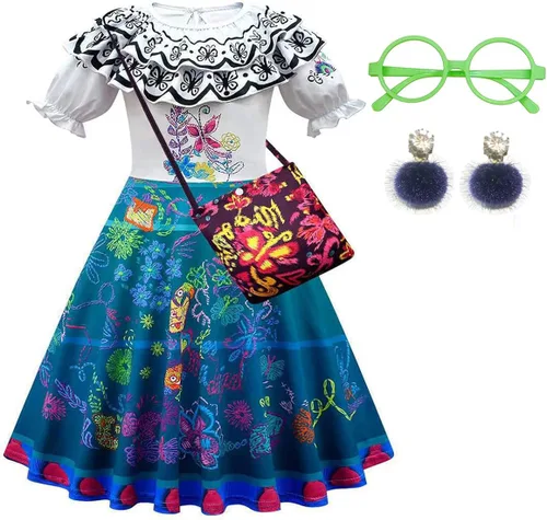 Vista 7 de IDOTTA Mirabel Costume Encanto Isabela Dress for Girls Madrigal Cosplay outfits Halloween Dress Up