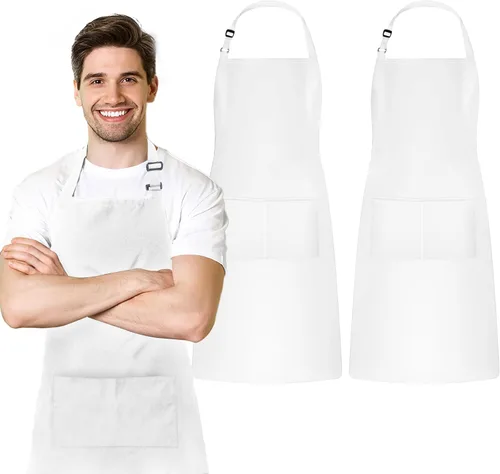 Vista 10 de Adjustable Bib Apron 100% Polyester Kitchen Aprons Waterdrop Resistant Aprons with Adjustable Strap, Pockets & Long Ties