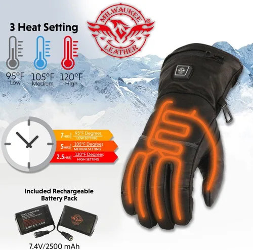 Vista 6 de Milwaukee Leather Men's and Women's Cold Weather Gloves with Heating Tech for Motorcycle, Hunting, Outdoor Use