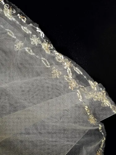 Vista 8 de Velos de novia de color marfil de 1 nivel, con cuentas de longitud media, para bodas, largos con cristales 81