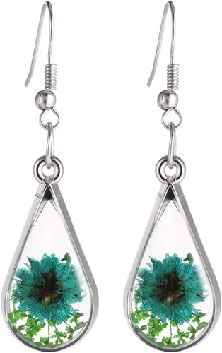 Vista 2 de FM FM42 Red Turquoise Pressed Flowers Teardrop Drop Dangle Earrings Pendant Necklace Jewelry Set, 2