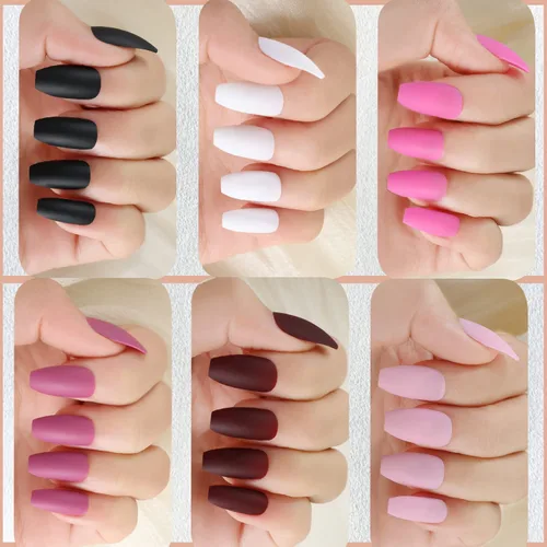 Vista 7 de MAGIC ARMOR Puntas de uñas de gel tipo ataúd, 120 puntas de uñas postizas largas medio mate, uñas acrílicas transparentes en forma de ataúd, puntas