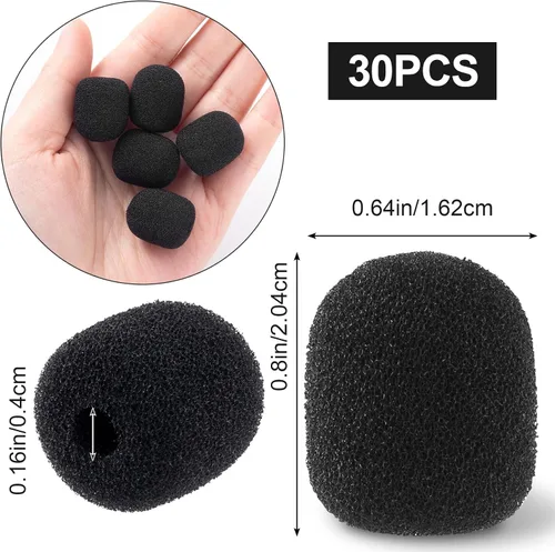 Vista 2 de PAGOW 30 mini parabrisas de micrófono de espuma, cubierta de auriculares de micrófono de alta densidad, parabrisas de micrófono de solapa