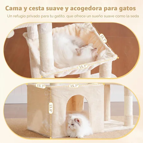 Vista 6 de Heybly Árbol para gatos resistente con base grande para gatos grandes de Beige