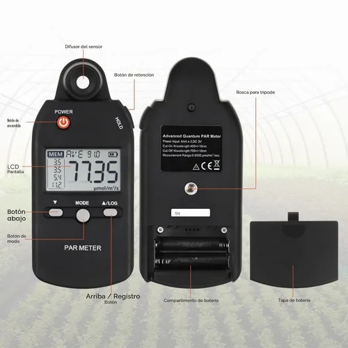 Vista 6 de Medidor PAR para luces LED de crecimiento de alta precisión Sensor Quantum Medidor de luz Par Tester PPFD para medir la actividad fotosintética