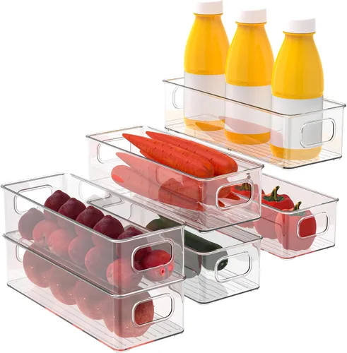 Vista 10 de Contenedor apilable de plástico para almacenamiento de alimentos con asas para despensa de cocina, gabinete, refrigerador, congelador, organizador