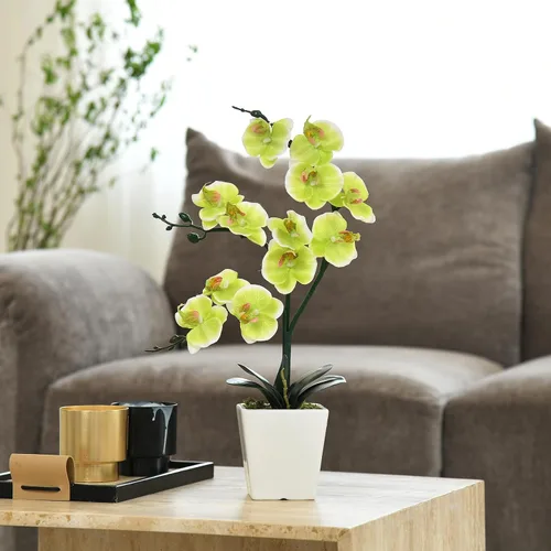 Vista 3 de Arreglos de macetas de plantas de flores de orquídea Phalaenopsis de seda artificial de 15 pulgadas de alto (verde manzana)