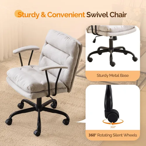Vista 4 de VINGLI Sillas de Oficina Cómodas con/sin Ruedas, Base Dual, Reposabrazos Desmontables, Silla Ajustable y Giratoria Cómoda para Computadora, Uñas