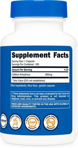 Vista 5 de Nutricost, Píldoras con cafeína, 4 lb por porción, 1