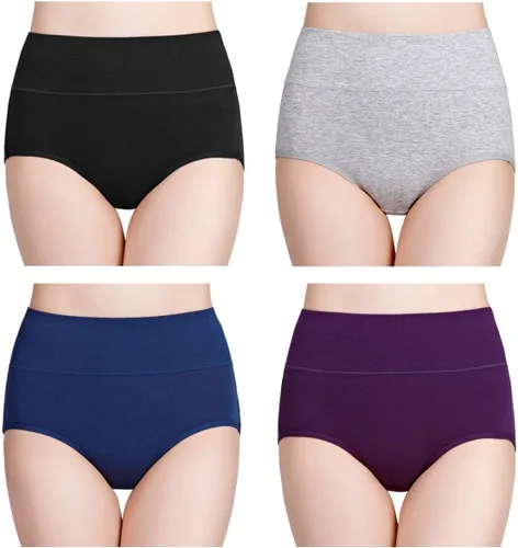 Vista 13 de wirarpa Ropa interior de algodón para mujer, de cintura alta, cobertura completa, paquete de 4 unidades (talla regular y grande)