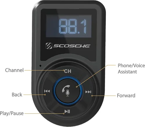 Vista 4 de Scosche BTFM3 BTFREQ Kit universal de manos libres Bluetooth para coche con transmisor FM digital y cargador de coche USB de 10 W, color negro XL