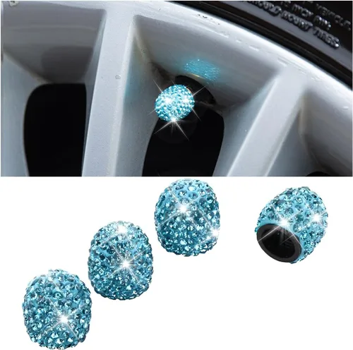 Vista 10 de Osilly Tapas de Vástago de Válvula de Neumático de Coche Brillantes, 4 Piezas de Cristal con Diamantes de Imitación, Cubierta Protectora de Válvulas