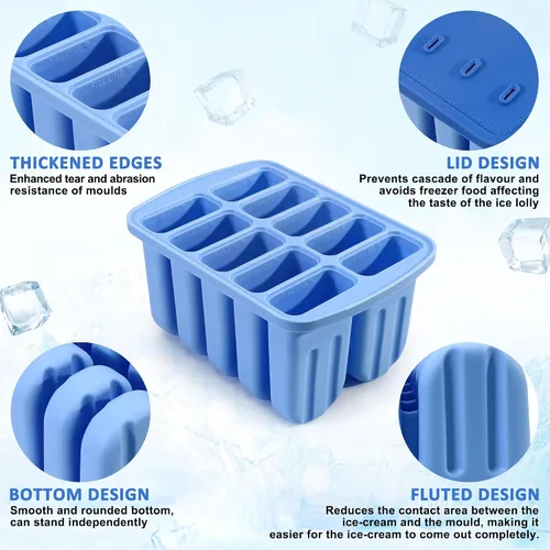 Vista 4 de Moldes de paletas de silicona, 10 cavidades, moldes de silicona para paletas de fácil liberación, sin BPA, moldes para paletas de hielo, moldes