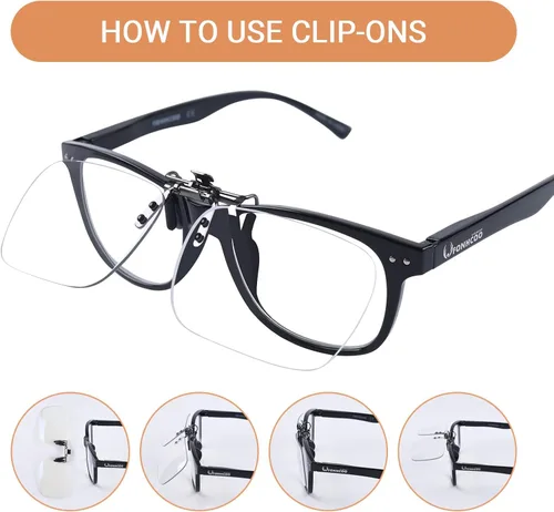 Vista 3 de FONHCOO Gafas de bloqueo de luz azul con clip, paquete de 2 gafas de juego para mujeres y hombres, lentes transparentes abatibles, lentes de luz