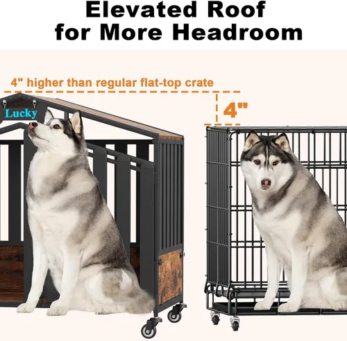 Vista 2 de EasyCom Mueble resistente XXL de 48 pulgadas para perros con ruedas, jaulas para perros grandes (más de 60 libras), placas de acero gruesas extra