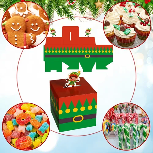 Vista 4 de Yeaqee 32 piezas cajas de regalo de Navidad 3D caja de dulces de Navidad bolsas de regalo de Navidad con forma de jengibre, muñeco de nieve