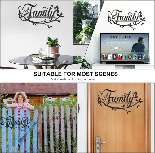 Vista 7 de AUHOKY Letrero de metal con texto en inglés «Family Where Life Begins Love Never Ends» («Family Where Life Begins Love Never Ends») para decoración