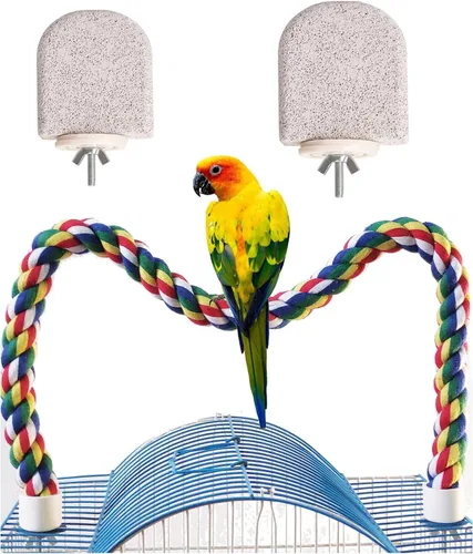Vista 9 de Perca para pájaros, perca de cuerda para pájaros y percha de cuerda, perchas para pájaros para jaula, perca de cuerda para conures, loros, cacatúa