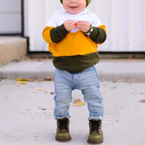 Vista 2 de Ropa para bebé niño pequeño, sudadera con capucha y bloques de color, 2 piezas, sudadera para otoño e invierno