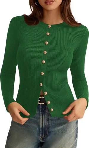 Vista 18 de PRETTYGARDEN Suéteres tipo cárdigan ligeros de otoño para mujer Marrón