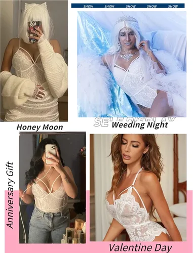 Vista 7 de Avidlove - Lencería de encaje de una pieza para mujer, minibabydoll, minileotardo