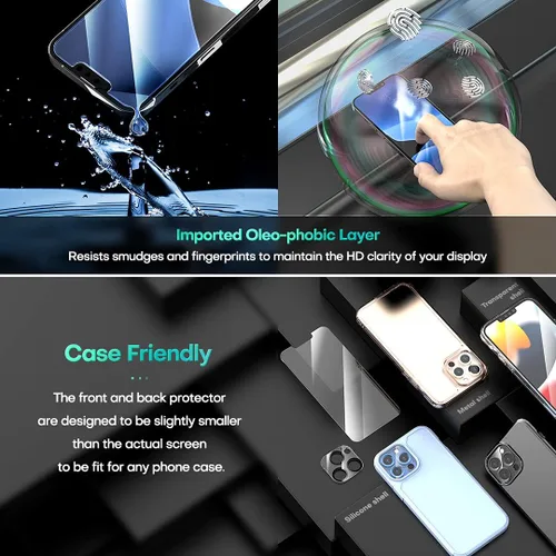 Vista 7 de HATOSHI Paquete de 3 protectores de pantalla de vidrio templado para iPhone 13 Pro Max con 3 protectores de lente de cámara, compatible con fundas