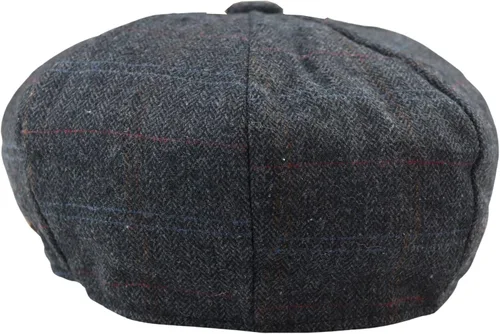 Vista 3 de Mens 8 Panel Razor Baker Boy Sombrero Lana Tweed Blinders Newsboy Gorra plana Azul Check Charcoal