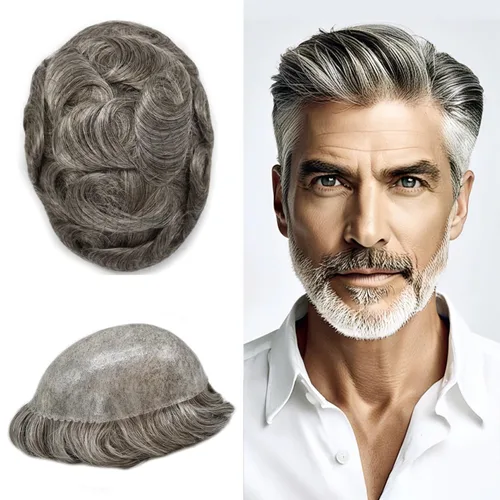 Vista 8 de Mens Toupee Hair System para hombres Piezas de pelo Sistema de reemplazo Poly Skin Toupee para hombres Protesis Capilar Para Hombre 6X8#1 Jet Black