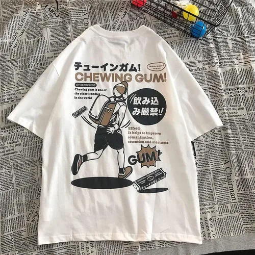 Vista 2 de CYee Camiseta de manga corta para hombre, diseño de anime Grunge, camiseta de manga corta de gran tamaño, Indie Harajuku Streetwear