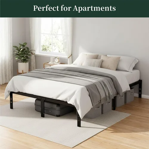Vista 7 de Marco de cama de tamaño matrimonial, plataforma de metal de 14 pulgadas con Negro