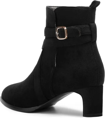 Vista 7 de WAYDERNS Botas altas de tobillo de gamuza para mujer, con correa de tobillo, puntera redonda, bloque sólido, tacón bajo, 2 pulgadas