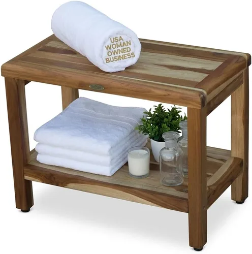 Vista 15 de EcoDecors Eleganto - Banco Taburete de ducha de madera de teca impermeable de 16 pulgadas de altura, color natural, silla de asiento para ducha
