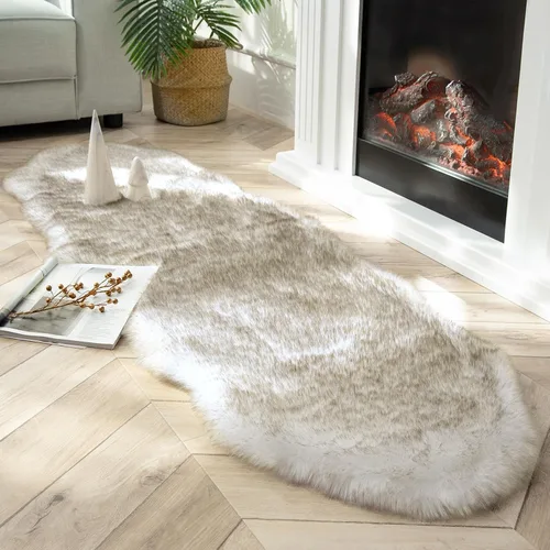 Vista 18 de Ashler HOME DECO Funda de piel sintética de zorro suave para silla, alfombra para dormitorio, suelo, sofá, sala de estar, color negro y blanco, 2 x