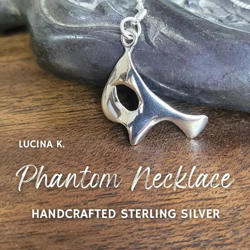 Vista 2 de Collar con máscara de fantasma de la ópera, hecho a mano, plata de ley maciza, caja de regalo con tarjeta de historia para elenco o fanático