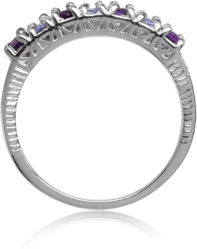 Vista 3 de Silvershake Anillo de viaje de plata de ley 925 chapado en oro blanco y amatista africana