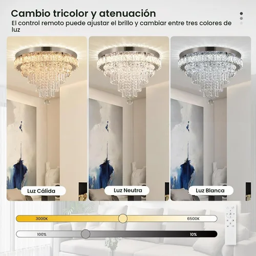 Vista 2 de FRIXCHUR Candelabros de Cristal Lámpara de Techo LED con Control Remoto Montaje Empotrado Grande Lámpara de Techo Colgante para Sala de Estar
