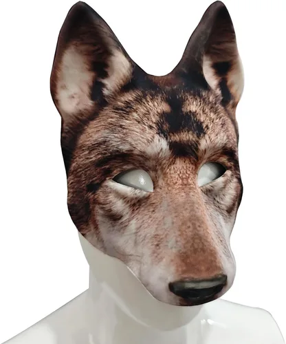 Vista 4 de 1 máscara de lobo para Halloween, media cara, máscara de lobo para Halloween, Navidad, carnaval, cosplay, accesorios de disfraz Marrón
