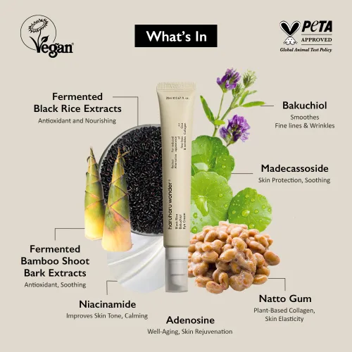 Vista 3 de Crema de ojos de arroz negro Bakuchiol Haruharu Wonder 0.67 fl.oz / 20ml Antienvejecimiento, cuidado de arrugas, alternativa natural al retinol