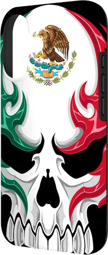 Vista 2 de Funda para iPhone 17 con diseño de bandera de México, diseño tribal de calavera mexicana
