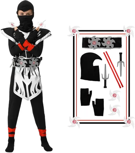 Vista 7 de Emorefun Conjunto de disfraz de Ninja Deluxe para niños, disfraz de Kung Fu ideas de Halloween