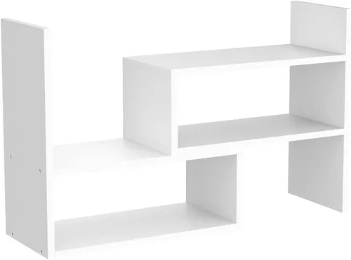 Vista 4 de Estantería de escritorio expandible y estante organizador de escritorio, organizador de almacenamiento de mesa de madera con estantes, estante