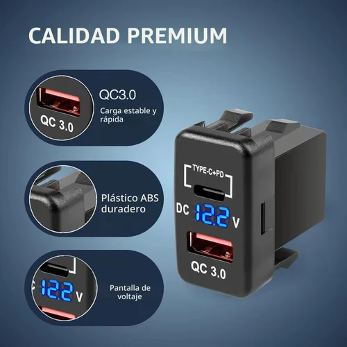 Vista 4 de Carga rápida 3.0 y PD USB C Dual USB puerto cargador adaptador de corriente para Toyota