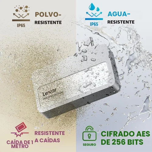 Vista 7 de Lexar SSD portátil Go de 1 TB, lectura de 1050 MB/s, USB 3.2 Gen 2